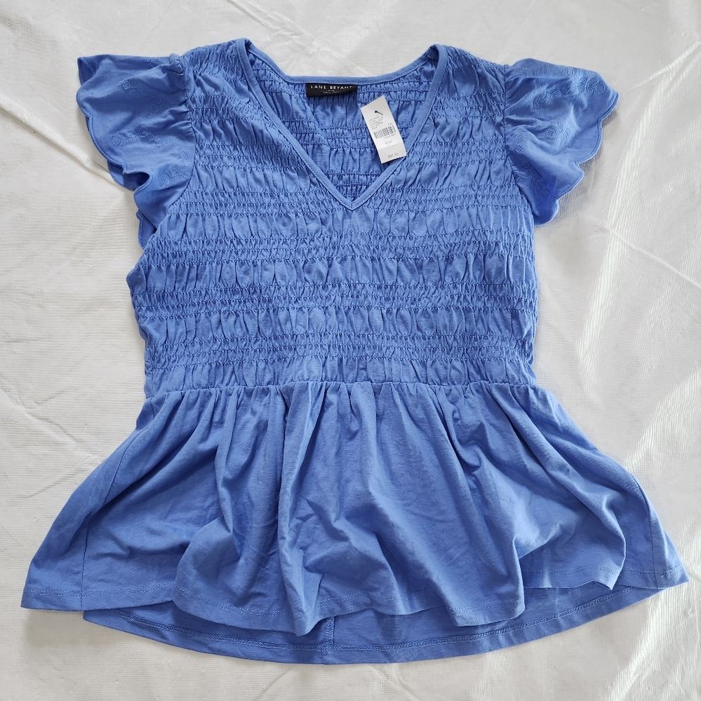 Lane Bryant Size 14/16 Blue Smocked Women's Top - Picture 3 of 12